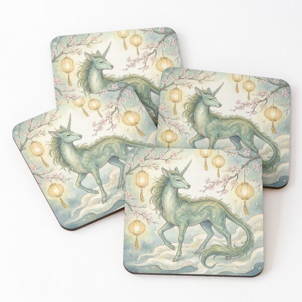 Item preview, Qilin creature of folklore watercolor artwork illustration designed and sold by Vintage Designs +.