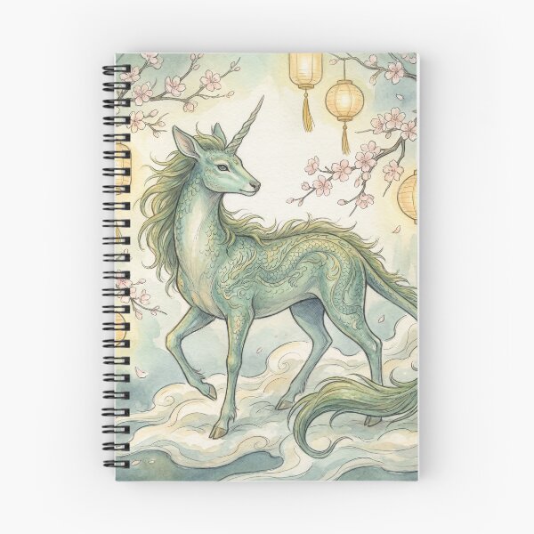 Item preview, Qilin creature of folklore watercolor artwork illustration designed and sold by Vintage Designs +.