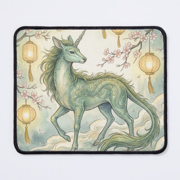 Item preview, Qilin creature of folklore watercolor artwork illustration designed and sold by Vintage Designs +.