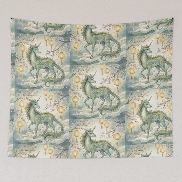 Item preview, Qilin creature of folklore watercolor artwork illustration designed and sold by Vintage Designs +.