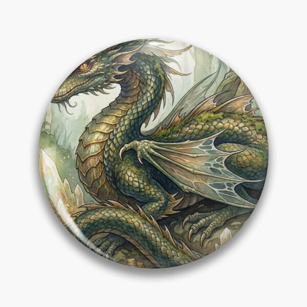 Item preview, Dragon on its crystal hoard creature of folklore watercolor artwork illustration designed and sold by Vintage Designs +.
