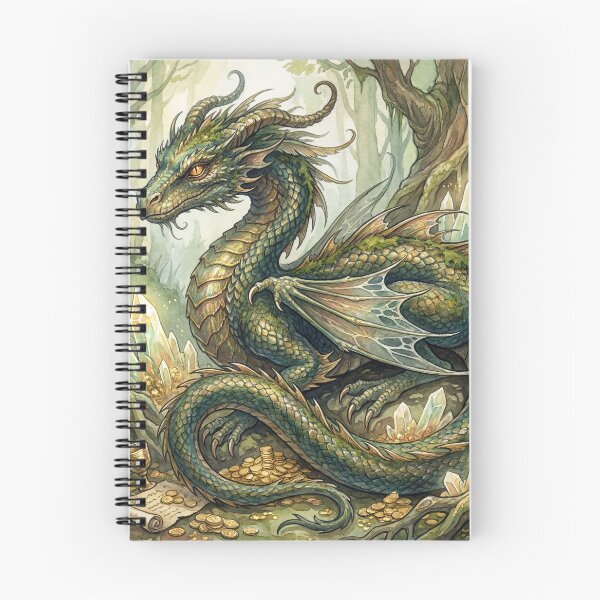 Item preview, Dragon on its crystal hoard creature of folklore watercolor artwork illustration designed and sold by Vintage Designs +.