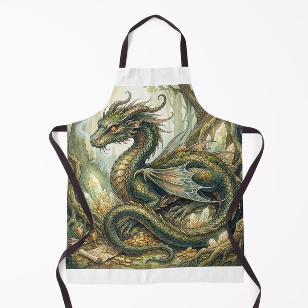 Item preview, Dragon on its crystal hoard creature of folklore watercolor artwork illustration designed and sold by Vintage Designs +.
