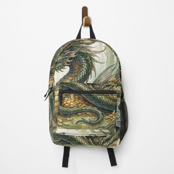 Item preview, Dragon on its crystal hoard creature of folklore watercolor artwork illustration designed and sold by Vintage Designs +.