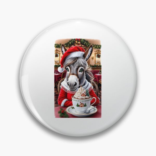 Item preview,  A donkey in Christmas clothes enjoying a varm cup of chocolate. designed and sold by Designfs.