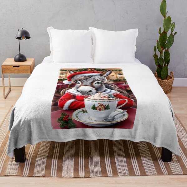 Item preview,  A donkey in Christmas clothes enjoying a varm cup of chocolate. designed and sold by Designfs.