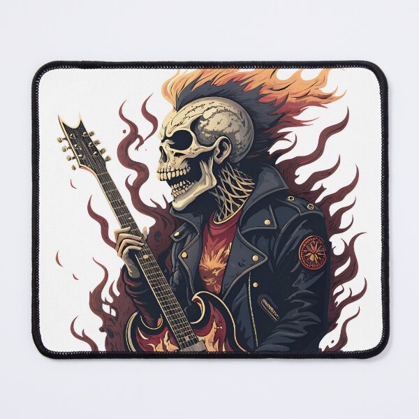 Item preview, Flaming Punk Skull Guitarist Illustration designed and sold by Trendmingles.