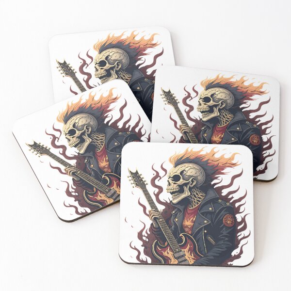 Item preview, Flaming Punk Skull Guitarist Illustration designed and sold by Trendmingles.