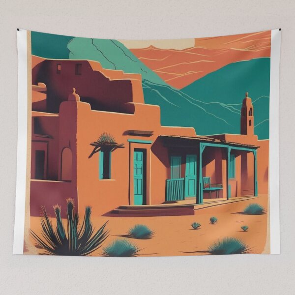 Item preview, Santa Fe Adobe Homes | Retro Travel Poster Design designed and sold by Esterlane.