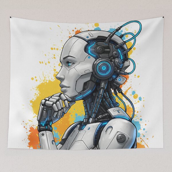 Item preview, Cyberpunk Android Poster – “I Am Not AI, I Am the Next Step” Futuristic Robot Art | Sci-Fi Graffiti Wall Decor designed and sold by R-B-Colors.
