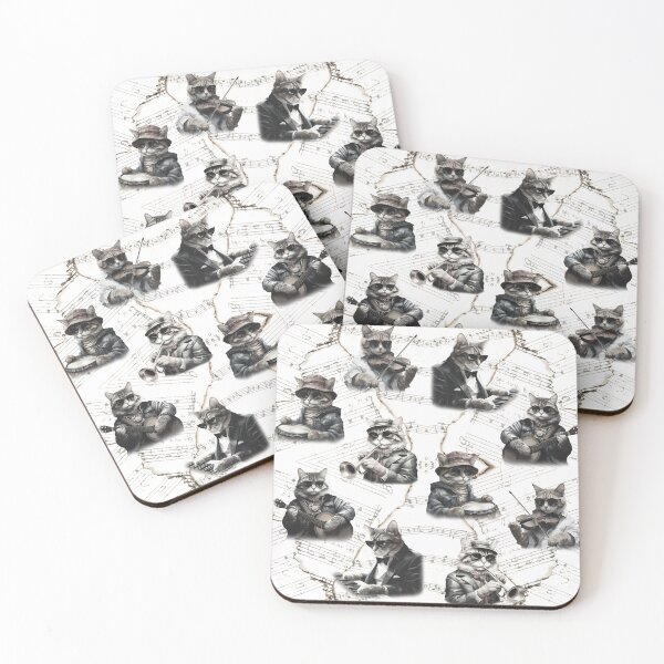 Item preview, Vintage Musical Cats Pattern | Cat Art | Black & White designed and sold by UnhingedBird.