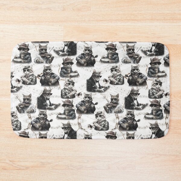 Item preview, Vintage Musical Cats Pattern | Cat Art | Black & White designed and sold by UnhingedBird.