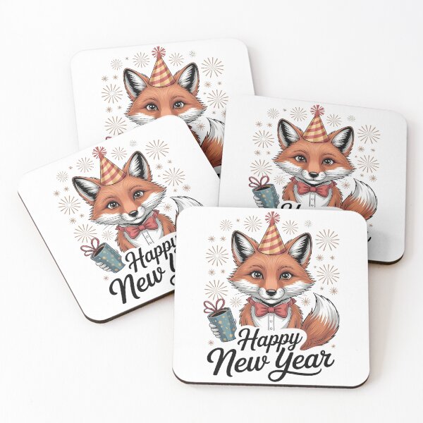 Item preview, Festive Fox with Drink – Happy New Year Celebration Art designed and sold by CalmDownZone ⭐️⭐️⭐️⭐️⭐️.