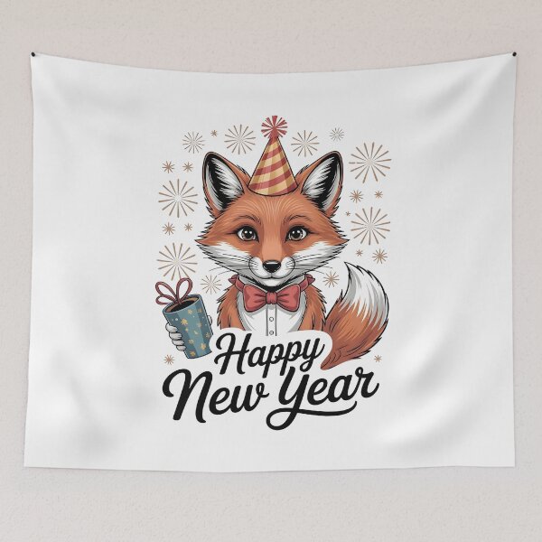 Item preview, Festive Fox with Drink – Happy New Year Celebration Art designed and sold by CalmDownZone ⭐️⭐️⭐️⭐️⭐️.