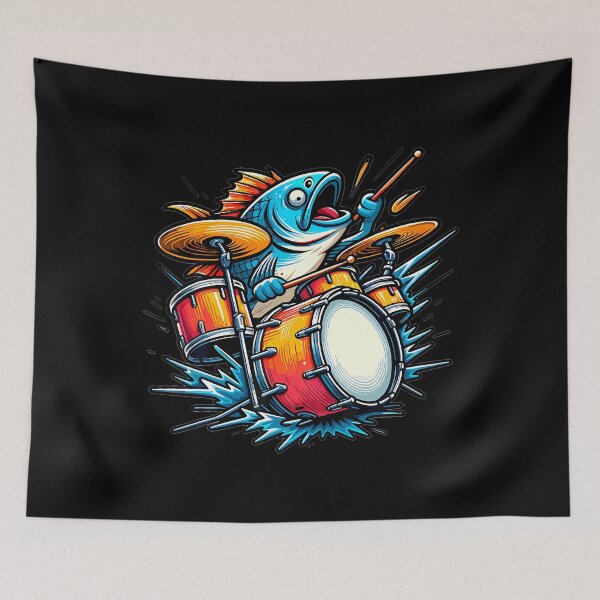 Item preview, Funny Fishing Design Fish Playing Drums designed and sold by KatheWanda.
