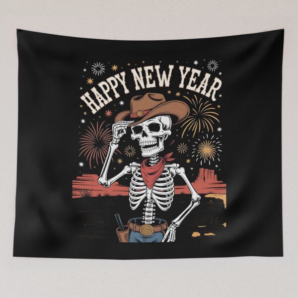 Item preview, Cowboy Skeleton Happy New Year – Western Style Festival Art designed and sold by CalmDownZone ⭐️⭐️⭐️⭐️⭐️.