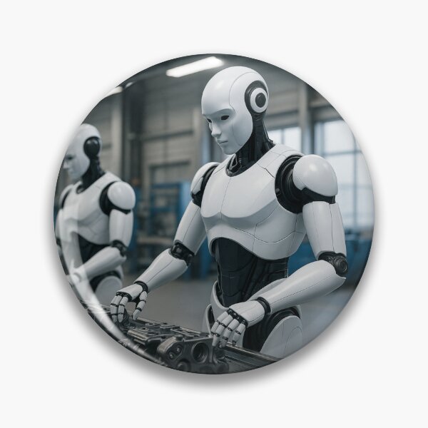 Item preview, "Robots Assembling Machinery in High-Tech Factory" designed and sold by TheWonkyEaselCo.