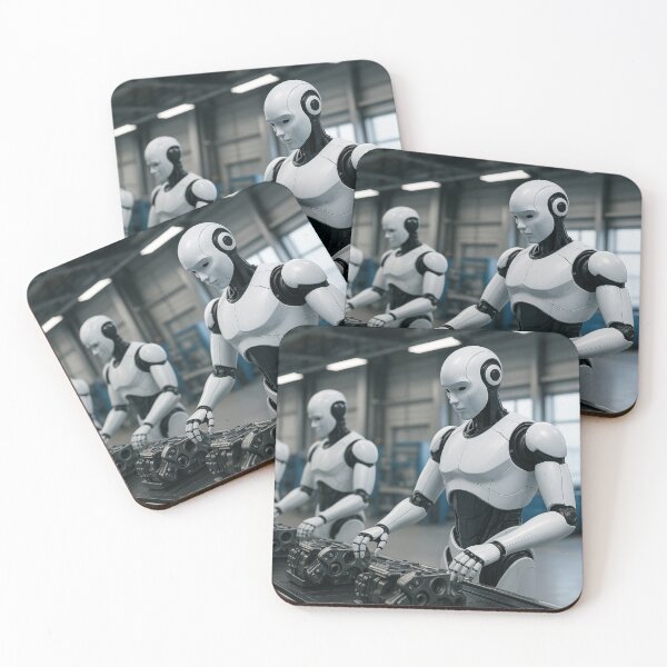 Item preview, "Robots Assembling Machinery in High-Tech Factory" designed and sold by TheWonkyEaselCo.