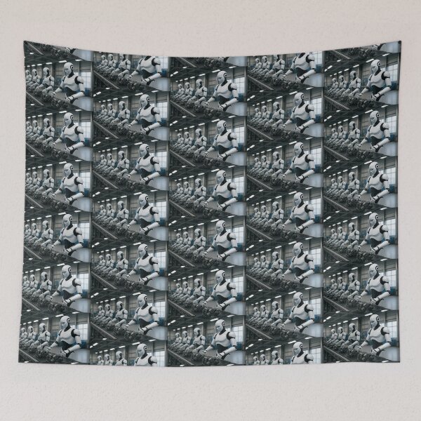 Item preview, "Robots Assembling Machinery in High-Tech Factory" designed and sold by TheWonkyEaselCo.