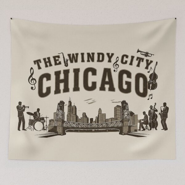 Item preview, Vintage Chicago Jazz - The Windy City Skyline & Band - Heather Oatmeal edition designed and sold by Miss Cutie Designs.