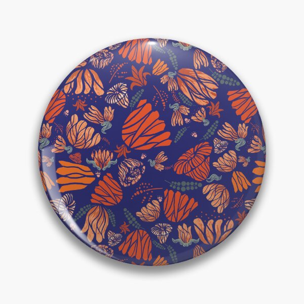Item preview, Blue Background Orange and red flowers in late fall, holly, cottagecore designed and sold by Sunflowerstudio1.