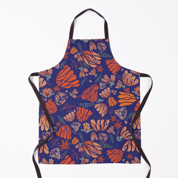 Item preview, Blue Background Orange and red flowers in late fall, holly, cottagecore designed and sold by Sunflowerstudio1.