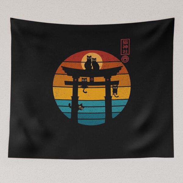 Item preview, Retro Sunset Cat Shrine - Neko Jinja Torii Gate Vintage Design designed and sold by erion5k.