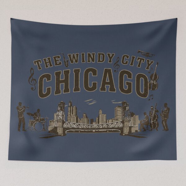 Item preview, Vintage Chicago Jazz - The Windy City Skyline & Band - Heather Navy edition designed and sold by Miss Cutie Designs.