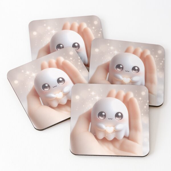 Item preview, Cute Baby Ghost Holding Glowing Heart – Kawaii Halloween Ghost Art designed and sold by shopwithcare.