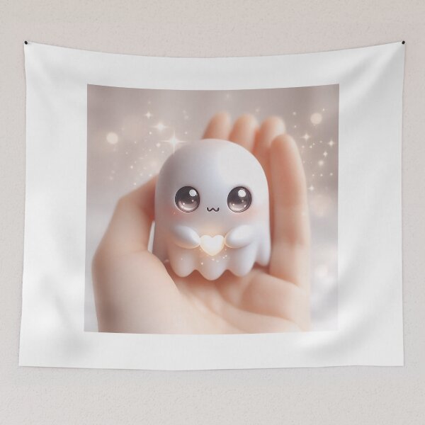 Item preview, Cute Baby Ghost Holding Glowing Heart – Kawaii Halloween Ghost Art designed and sold by shopwithcare.