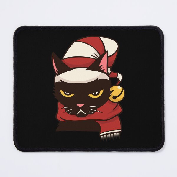 Item preview, Grumpy Black Cat Christmas Illustration Wearing Santa Hat and Scarf designed and sold by DrawHandArt.