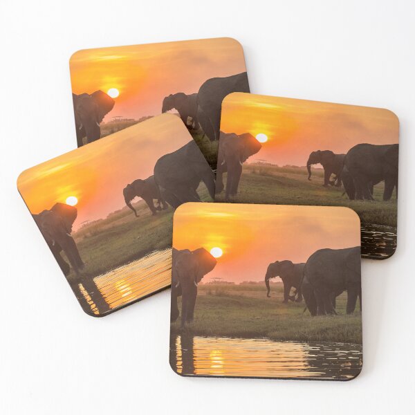 Item preview, Elephants At African Sunset, Golden River Reflections designed and sold by DavideAntoniani.