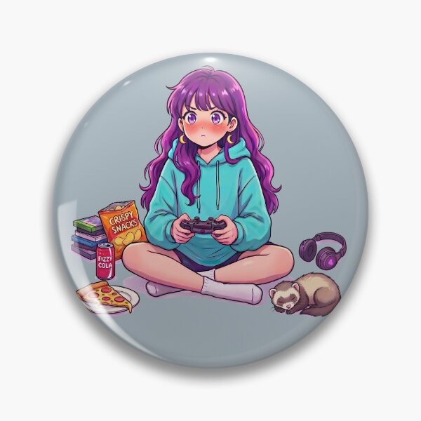 Item preview, Cozy Anime Gamer Girl with Ferret & Snacks designed and sold by Tiny-roar-studio.