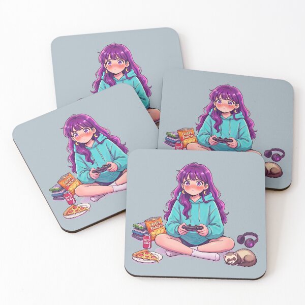 Item preview, Cozy Anime Gamer Girl with Ferret & Snacks designed and sold by Tiny-roar-studio.