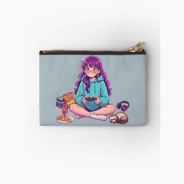Item preview, Cozy Anime Gamer Girl with Ferret & Snacks designed and sold by Tiny-roar-studio.