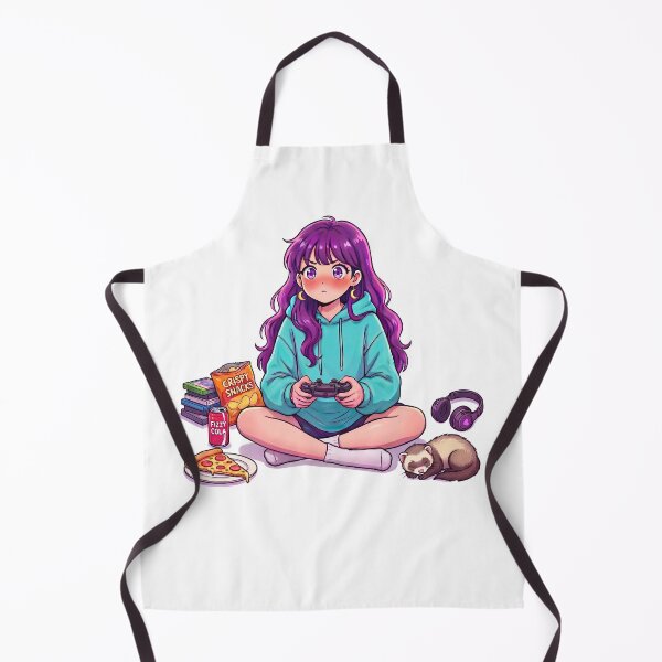 Item preview, Cozy Anime Gamer Girl with Ferret & Snacks designed and sold by Tiny-roar-studio.