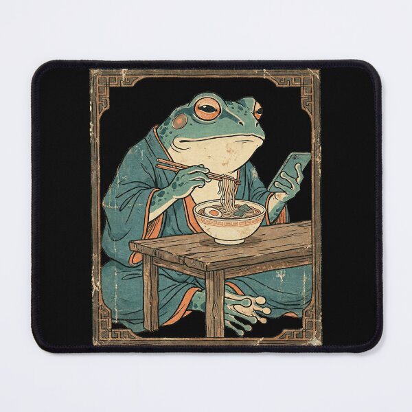 Item preview, Funny Grumpy Frog Eating Ramen Noodles Japanese Art designed and sold by NovaCraft30.