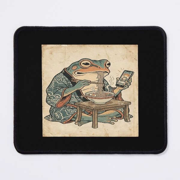 Item preview, Funny Grumpy Frog Eating Ramen Noodles Japanese Art designed and sold by NovaCraft30.