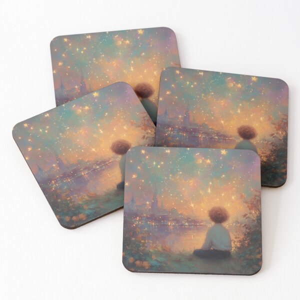Item preview, Boy Watching Stars Over a Dreamlit City designed and sold by Magical Art Store.