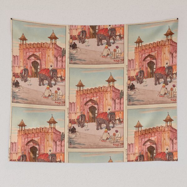 Item preview, Ajmer Gate Jaipur by Yoshida Hiroshi : Vintage Travel Japanese Poster designed and sold by artofuniverse.