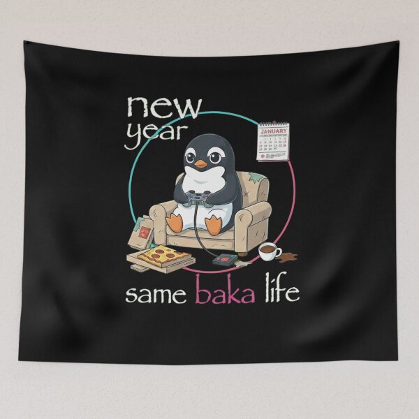 Item preview, New Year Same Baka Life T-Shirt, funny anime penguin joke gift, realistic penguin streetwear graphic tee, manga style tee designed and sold by KUKUYET.