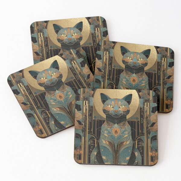 Item preview, Art Deco Cat Poster with Gold Floral Details – Elegant Geometric Floral Design with Gold Accents,  Mystical Vintage  Art designed and sold by ArtFairy38.
