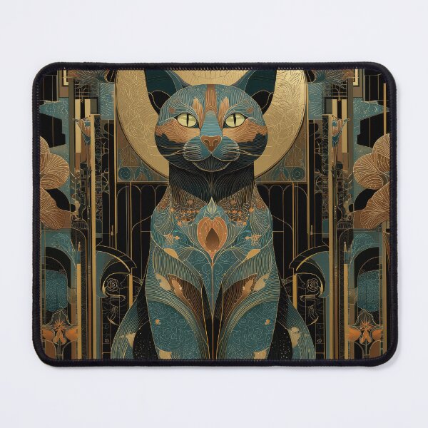 Item preview, Art Deco Cat Poster with Gold Floral Details – Elegant Geometric Floral Design with Gold Accents, Mystical Vintage Art designed and sold by ArtFairy38.