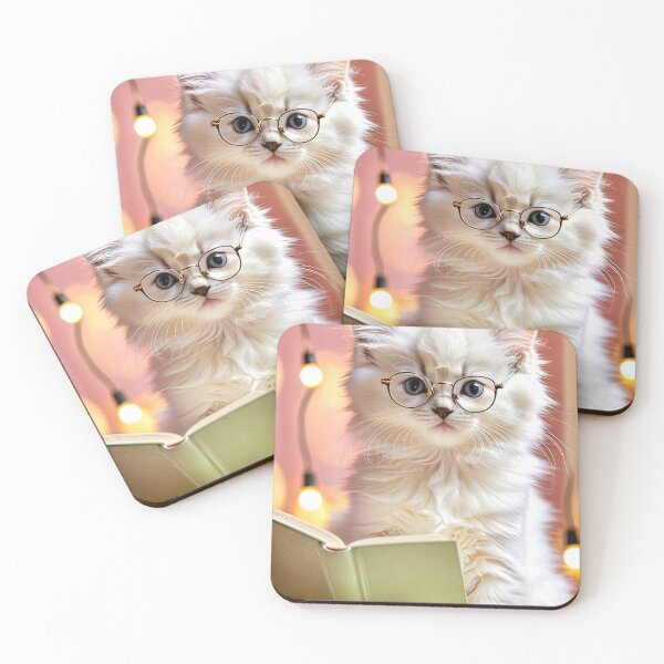 Item preview, Fluffy White Kitten Reading a Book – Cozy Cute Cat Art designed and sold by 4TinyPaws.