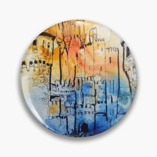 Item preview, Bright Watercolor and Ink Drawing of Corvin Castle designed and sold by Kara Draws.