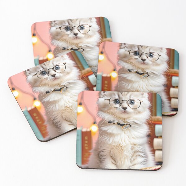 Item preview, Elegant Fluffy Kitten Studying a Book – Charming Literary Cat Art Print designed and sold by 4TinyPaws.