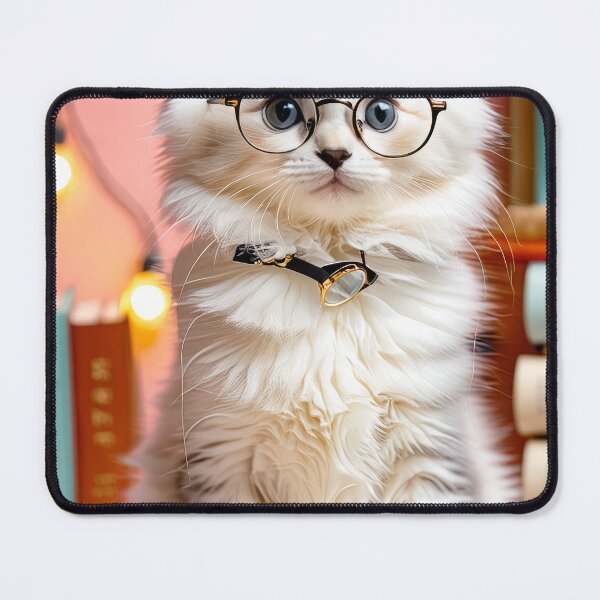 Item preview, Elegant Fluffy Kitten Studying a Book – Charming Literary Cat Art Print designed and sold by 4TinyPaws.