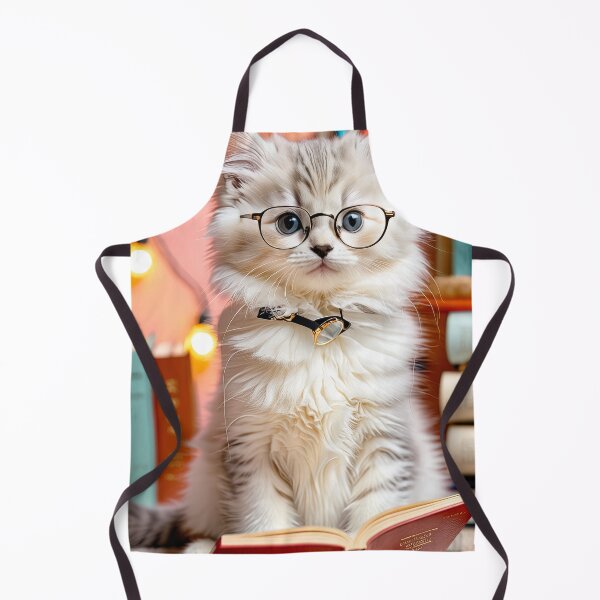 Item preview, Elegant Fluffy Kitten Studying a Book – Charming Literary Cat Art Print designed and sold by 4TinyPaws.