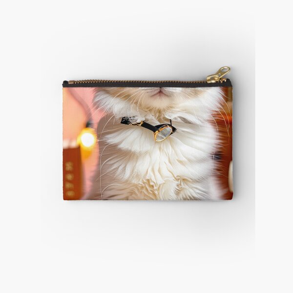 Item preview, Elegant Fluffy Kitten Studying a Book – Charming Literary Cat Art Print designed and sold by 4TinyPaws.