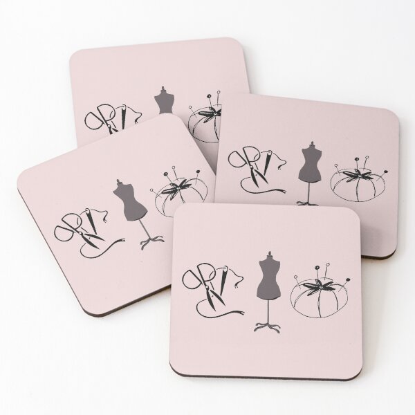 Item preview, Sewing Room Icons (Pastel Red) – Scissors & Seam Ripper, Dress Form, Pincushion – Minimal Tailor Triptych designed and sold by MicroRoleClub.